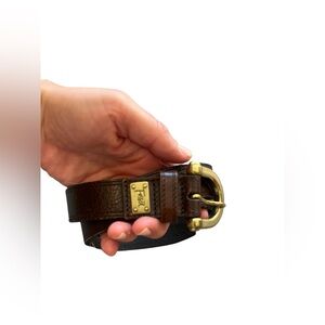 Fossil Brown Leather Belt with Gold Buckle. Size Medium